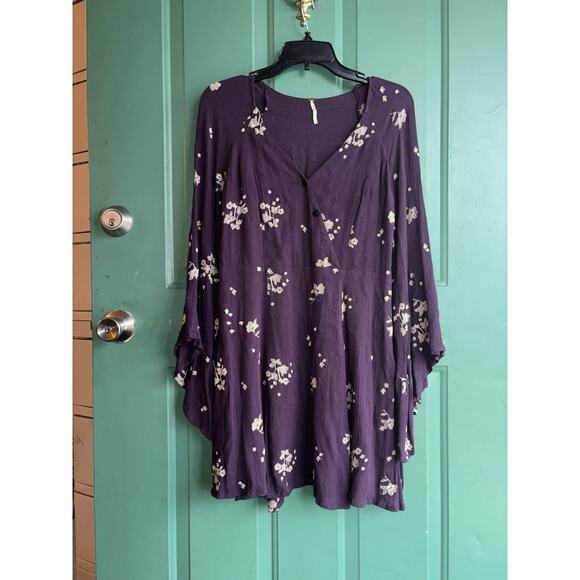 Free People Size 10 Jasmine Floral Embroidered Kimono Dress Bell Sleeve - Picture 3 of 12